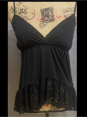 Black Lace Trim Babydoll Tank Top